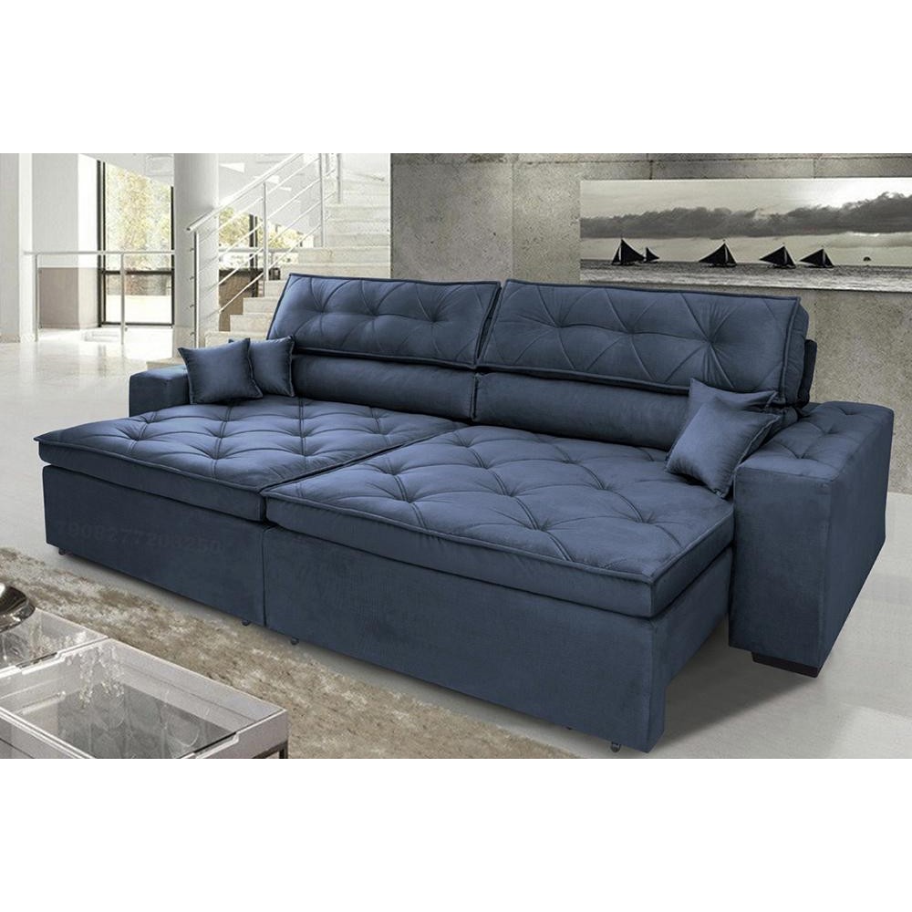 Sofá Austin 3,02m Retrátil, Reclinável com Molas no Assento e Almofadas, Suede Azul Cama inBox em Oferta na Shopee