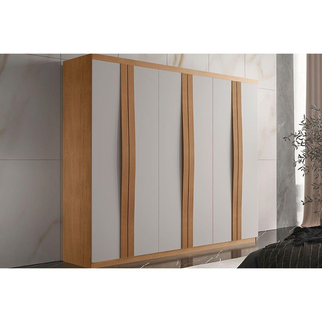Guarda Roupa Casal 6 Portas e 2 Gavetas Grécia Naturale/Off White - Rufato