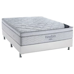 Conjunto Box Casal: Colchão Molas Ortobom Super Pocket Freedom Visco + Base CRC Courano White(138x188)