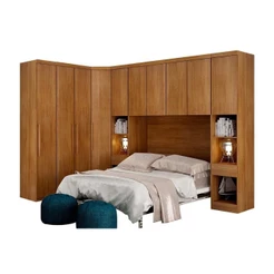 Quarto Casal Modulado Rizon 6 Peças (1 Armário Ponte + 1 Closet + 2 Guarda Roupas + 2 Complementos) QCM02 Freijo Cumaru - Novo Horizonte