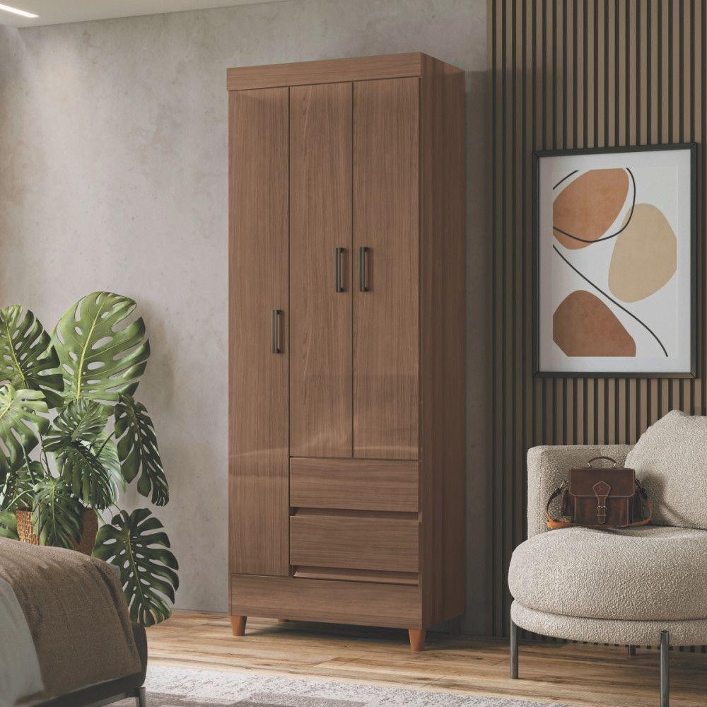 Guarda Roupa Solteiro com Pés 3 Portas 2 Gavetas Jequitibá em Oferta na Shopee