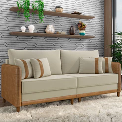Sofá 3 Lugares Sala de Estar Living 232cm Asbury K01 Veludo Bege Couríssimo Camel - Lyam Decor