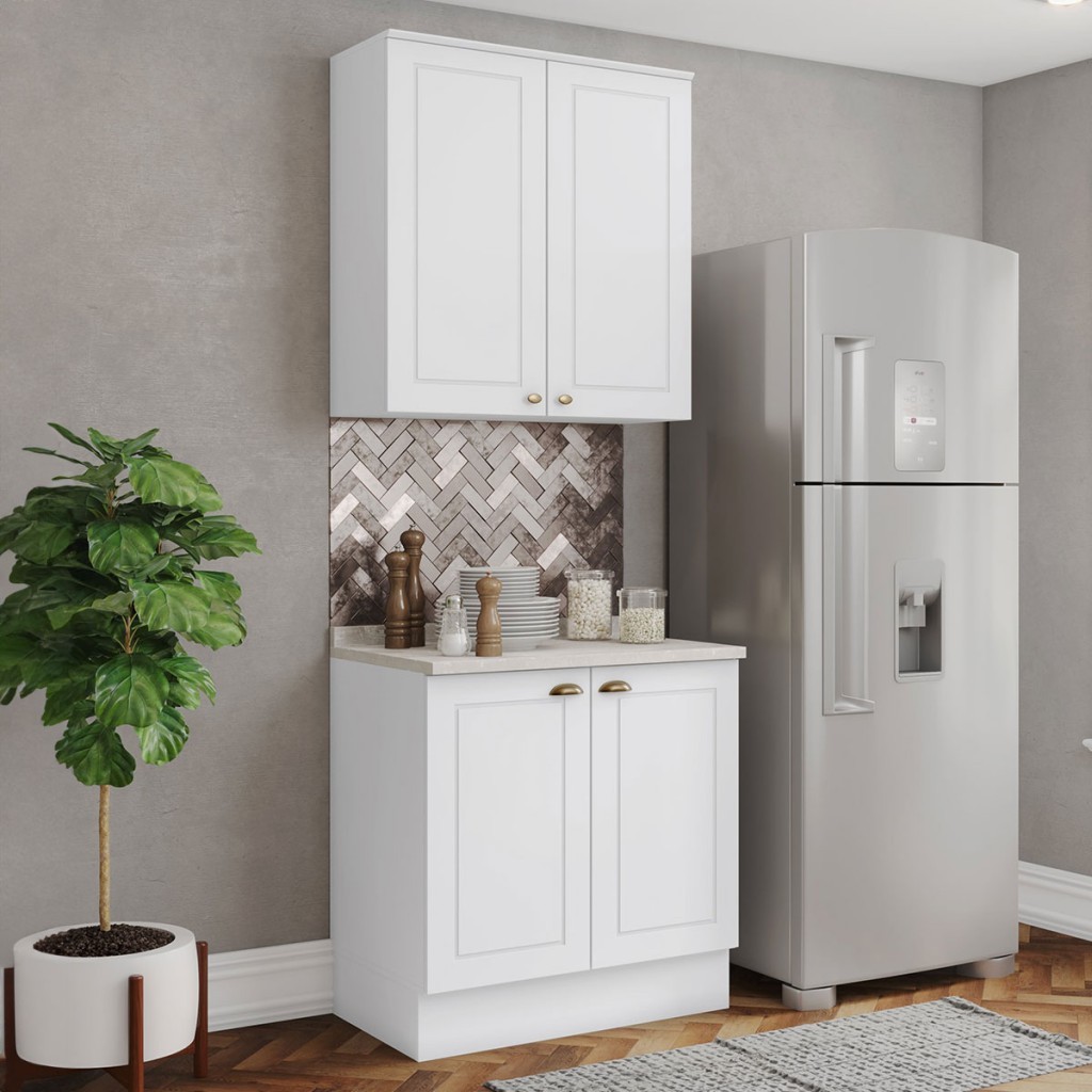 Cozinha Compacta Americana 4 Portas 3 Prateleiras 100% Mdf Branco  -  Henn em Oferta na Shopee