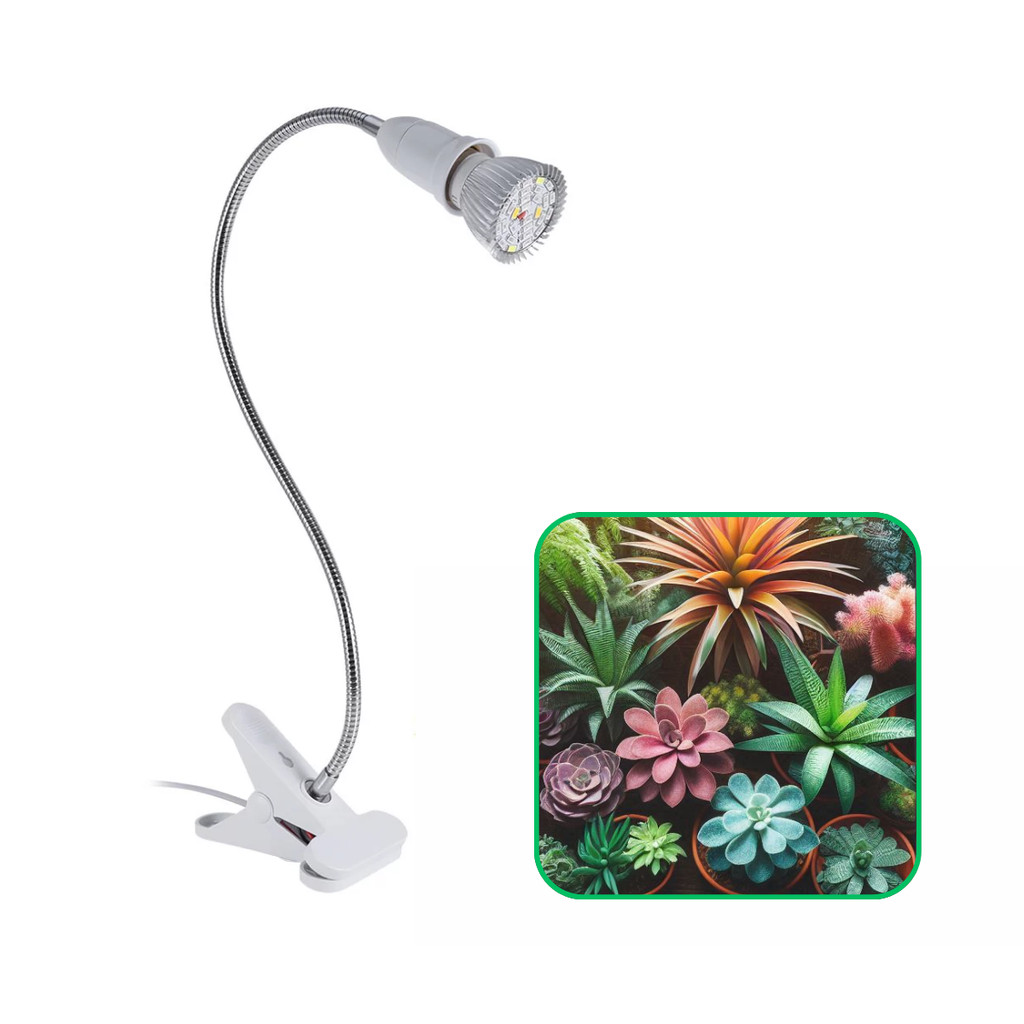 Lâmpada Plantas 18W LED Grow Light Com Luz Solar  + Luminária de Mesa 1 Bocal - Cresça Suas Plantinhas