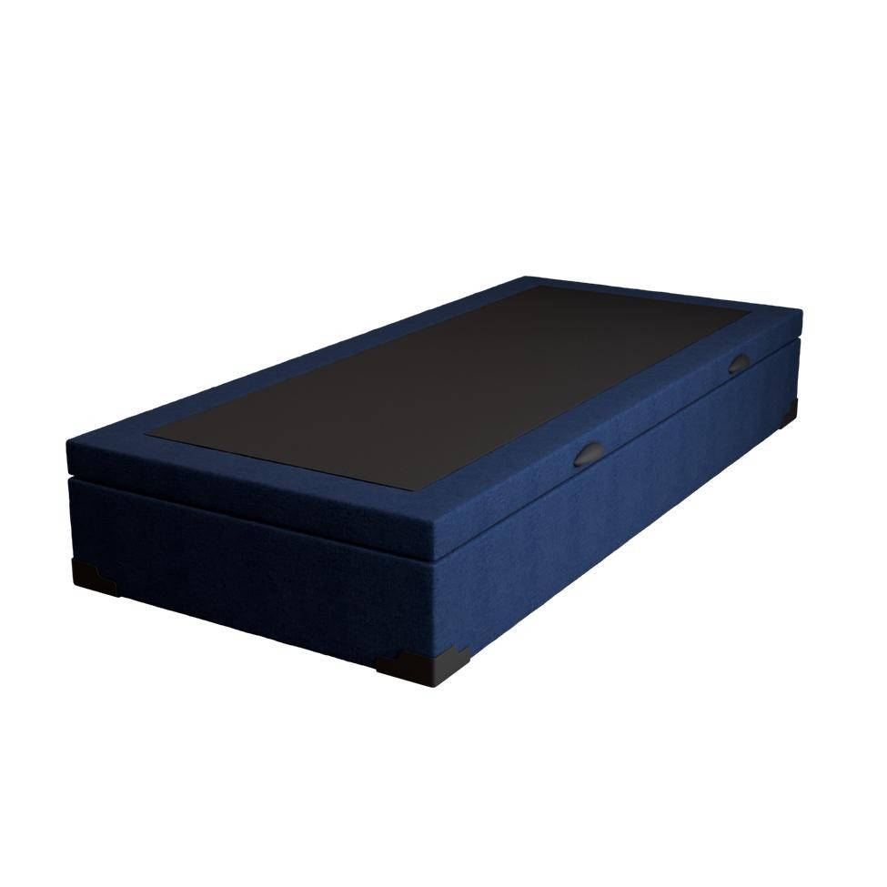 Base para Cama Box Solteiro Guldi com Baú Linho (47x88x188 cm) Azul Marinho - Home & Living