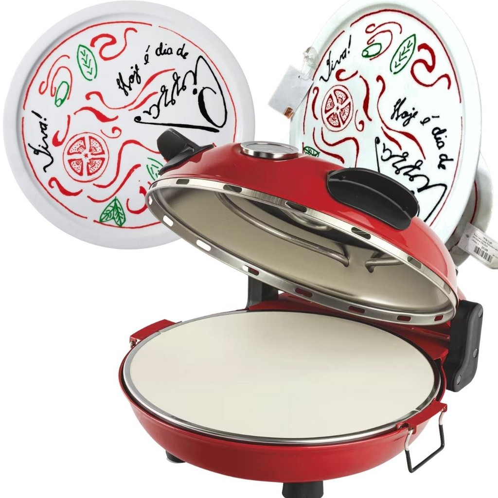 Forno para Pizza Vermelho 127V Com Prato de pizza Porcelana