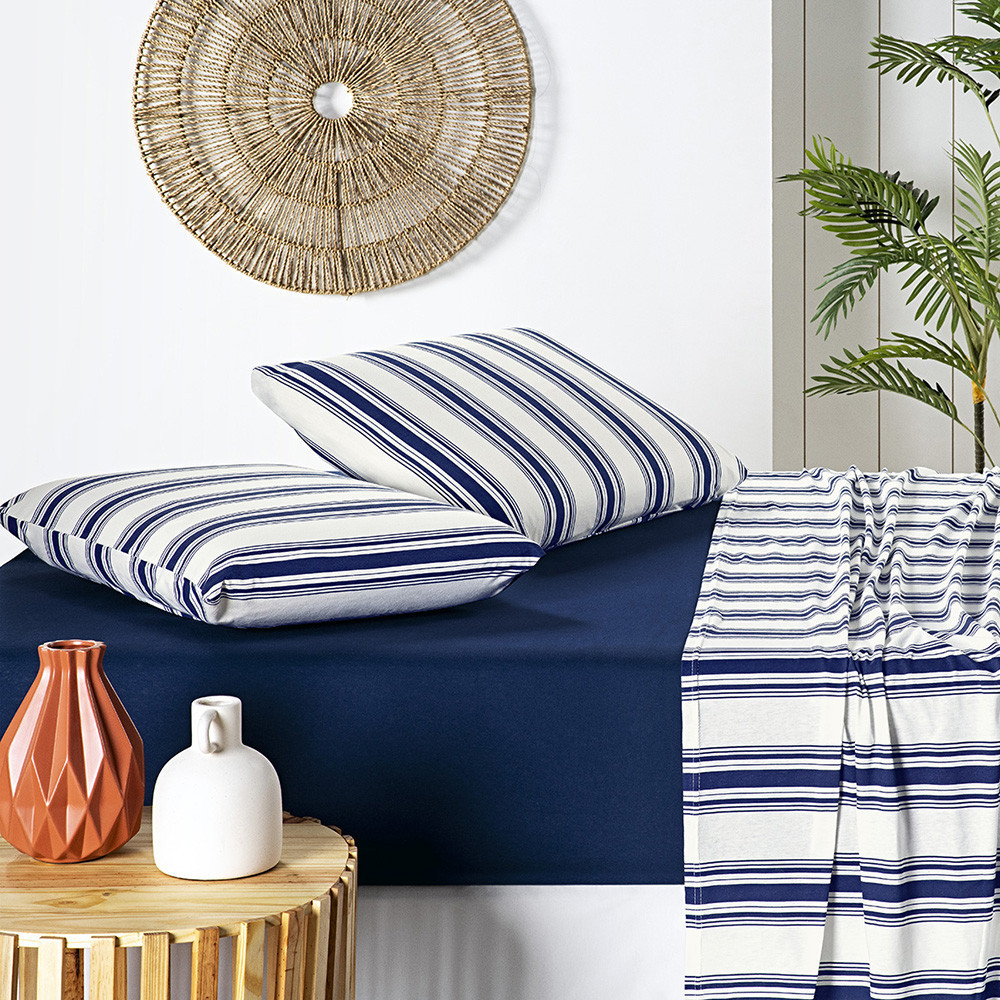 Jogo De Cama 4 Peças King\Queen\Casal\Solteiro Fio Penteado 100% Algodão Estampa Listrada - Marin em Oferta na Shopee