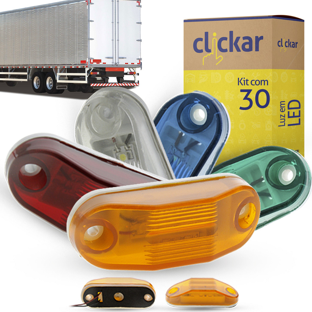 Kit 30 Lanternas Lateral Delimitadora Placa Teto LED Caminhão Ônibus Vuc Baú Barcos Trailer Carretinha Trator