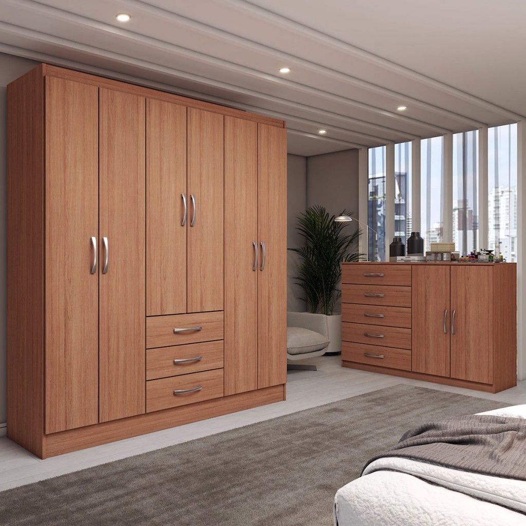 Guarda-Roupa Casal Carter 6 Portas 3 Gavetas com Cômoda 2 Portas 5 Gavetas em Oferta na Shopee