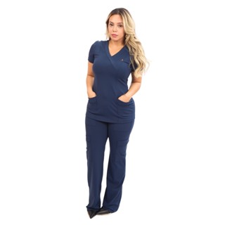 Conjunto Pijama Cirurgico Scrub Verona Azul Marinho "Toque Geladinho" em Oferta na Shopee