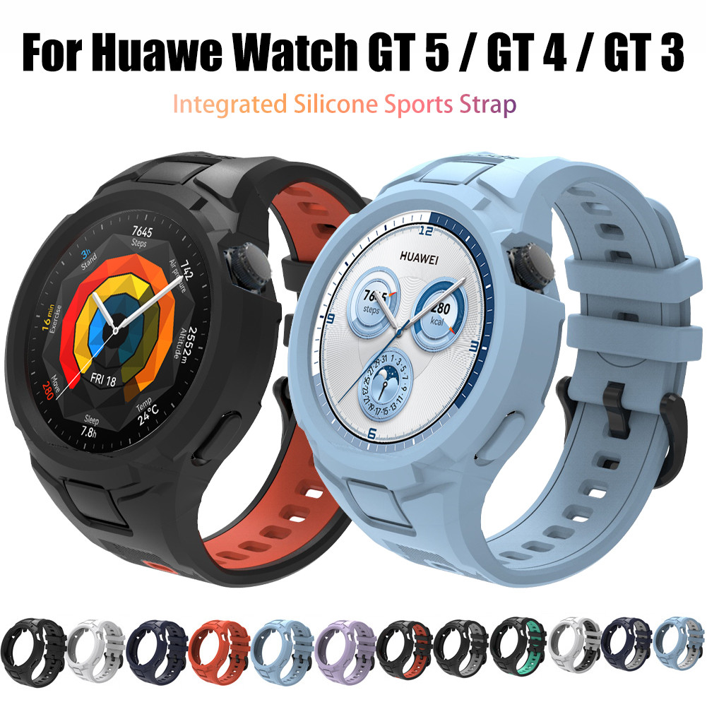 Pulseira De Silicone Para Huawei Watch GT 5 4 3 Case Sports Band Smartwatch Substituição GT5 GT4 46mm 41mm TPU Anti-Queda Integrada