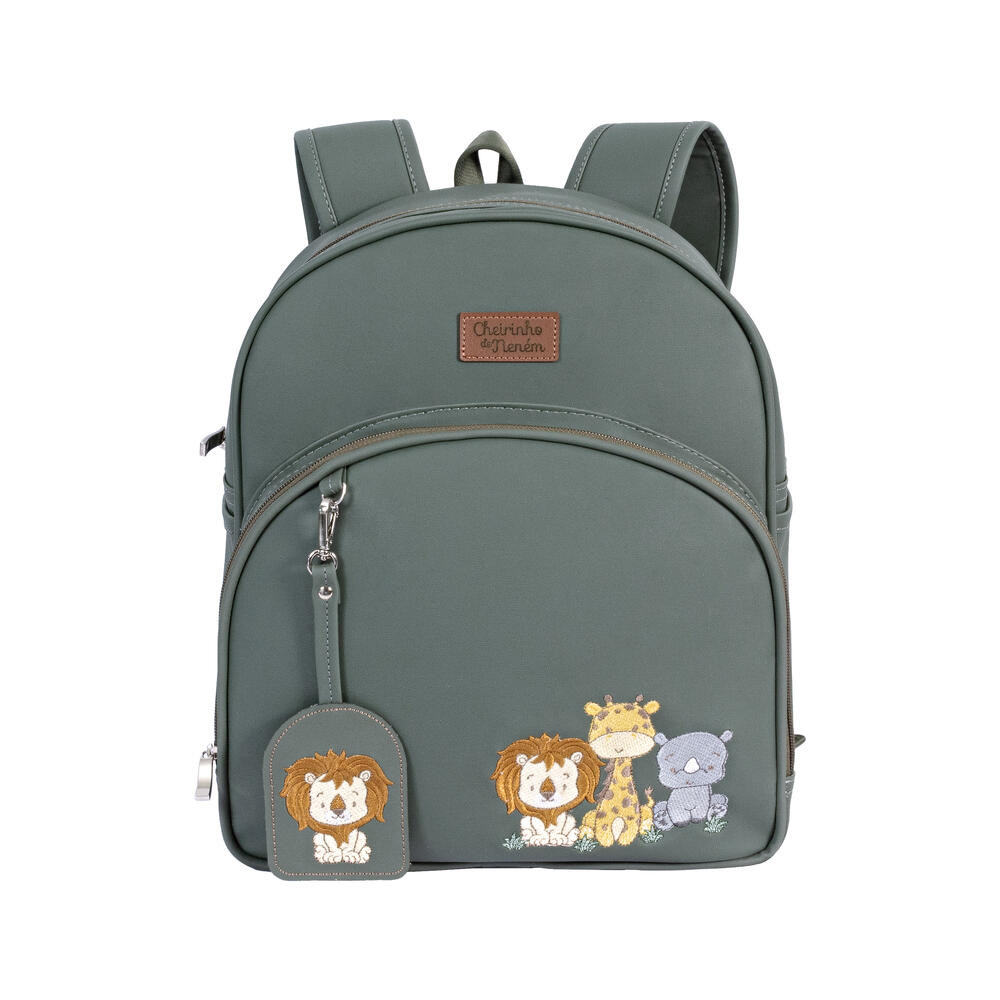 Bolsa Maternidade Menino Mochila Safari Verde Musgo Bordado Imediato - 01 Peça