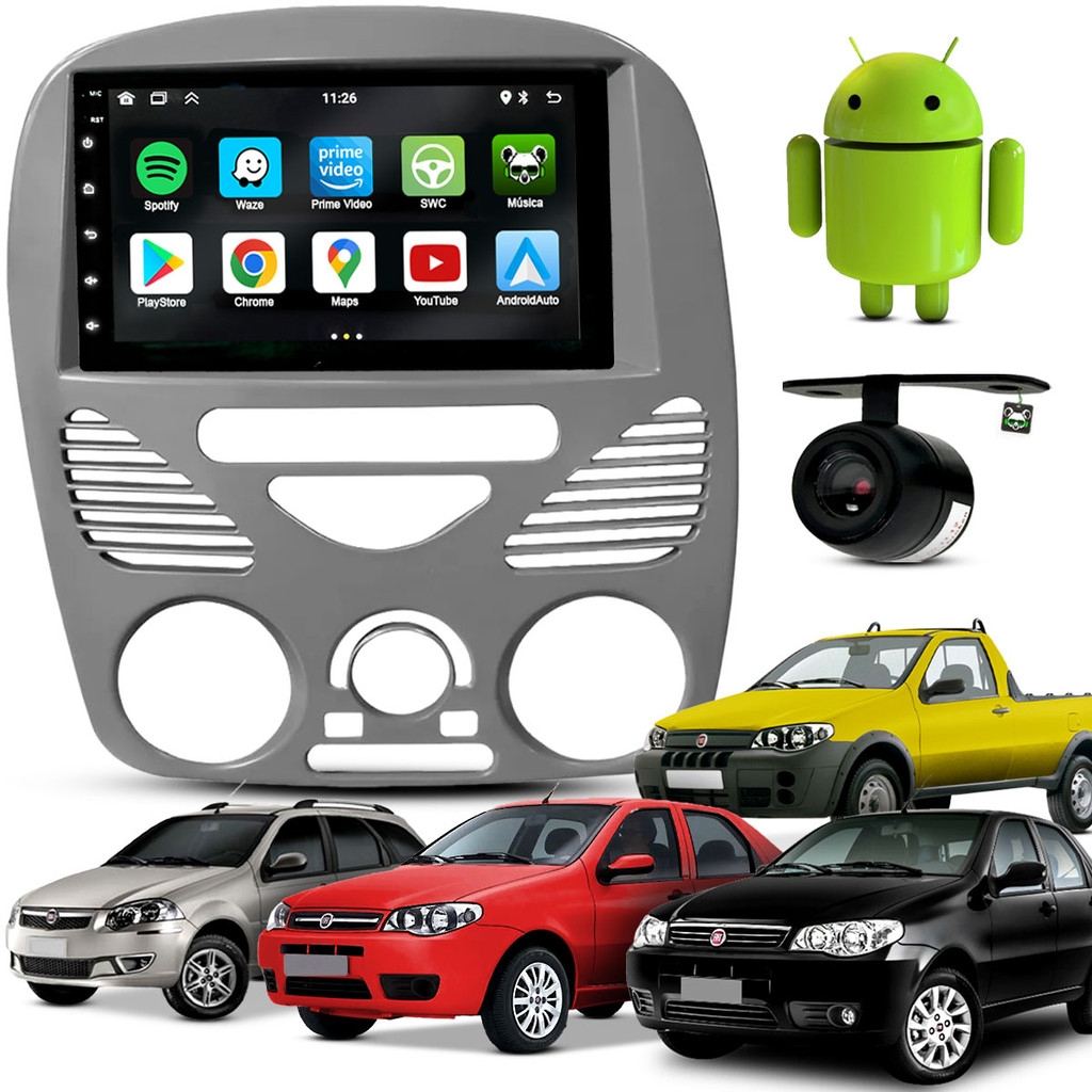 Kit Multimidia Android 7 Pol Strada/Siena/Weekend/Palio 2002 03 04 05 06 A 09 10 11 12 13 2014 Cinza em Oferta na Shopee