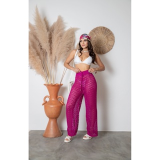 Calça De Praia Feminina Croche Tricot Pantalona Saida Verão em Oferta na Shopee