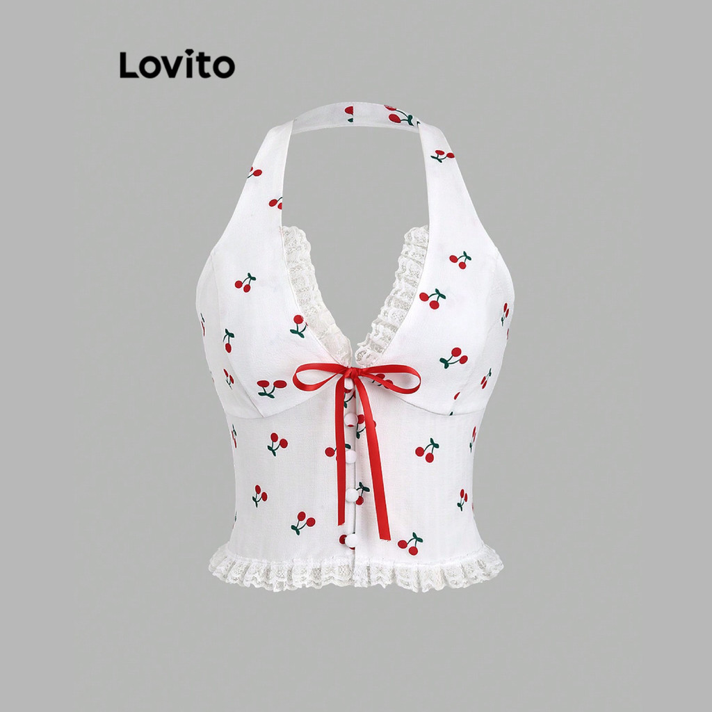 Lovito Bonito 菜Fruit&Vegetable Bow Pattern Tank Top para mulheres L104ED446 - Women Clothes