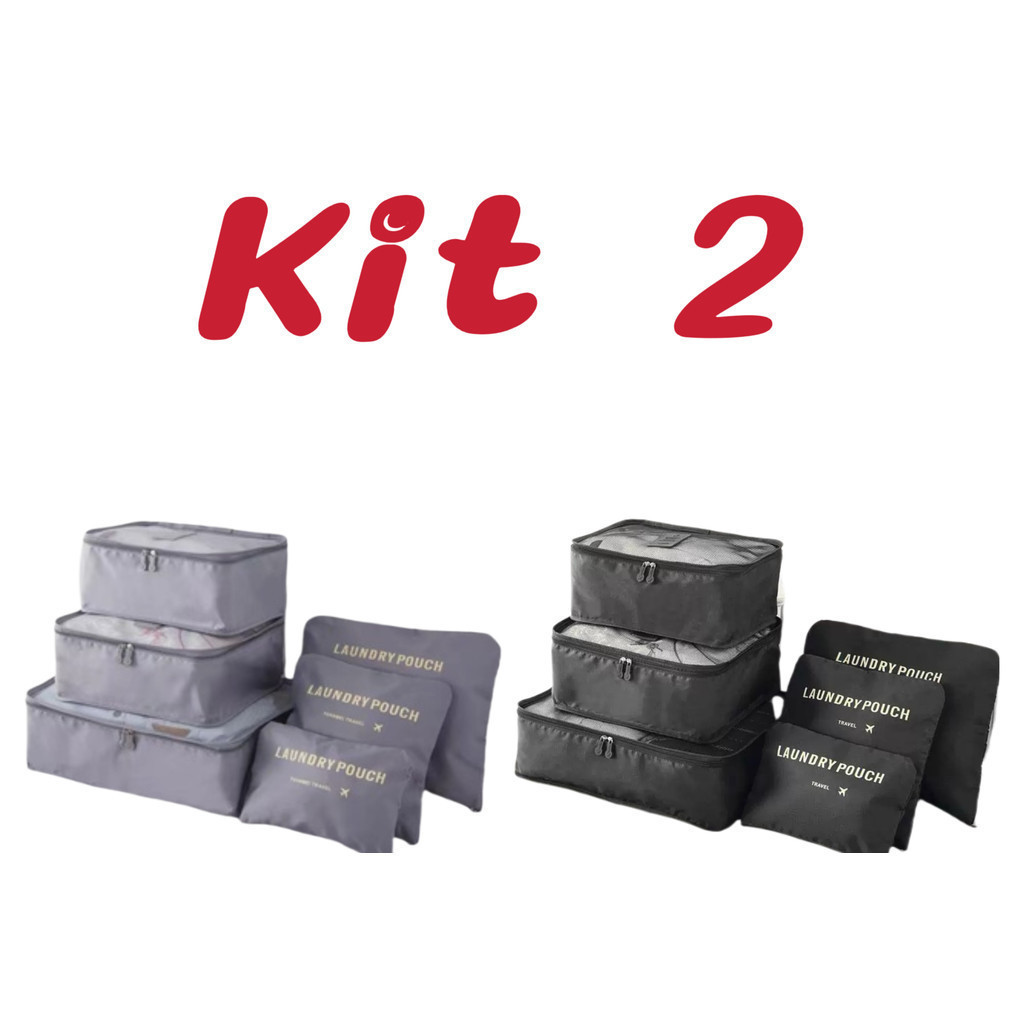 Imagem Kit 2 Conjunto de armazenamento de bagagem de viagem Bolsa de higiene pessoal de 6 peças   marisa