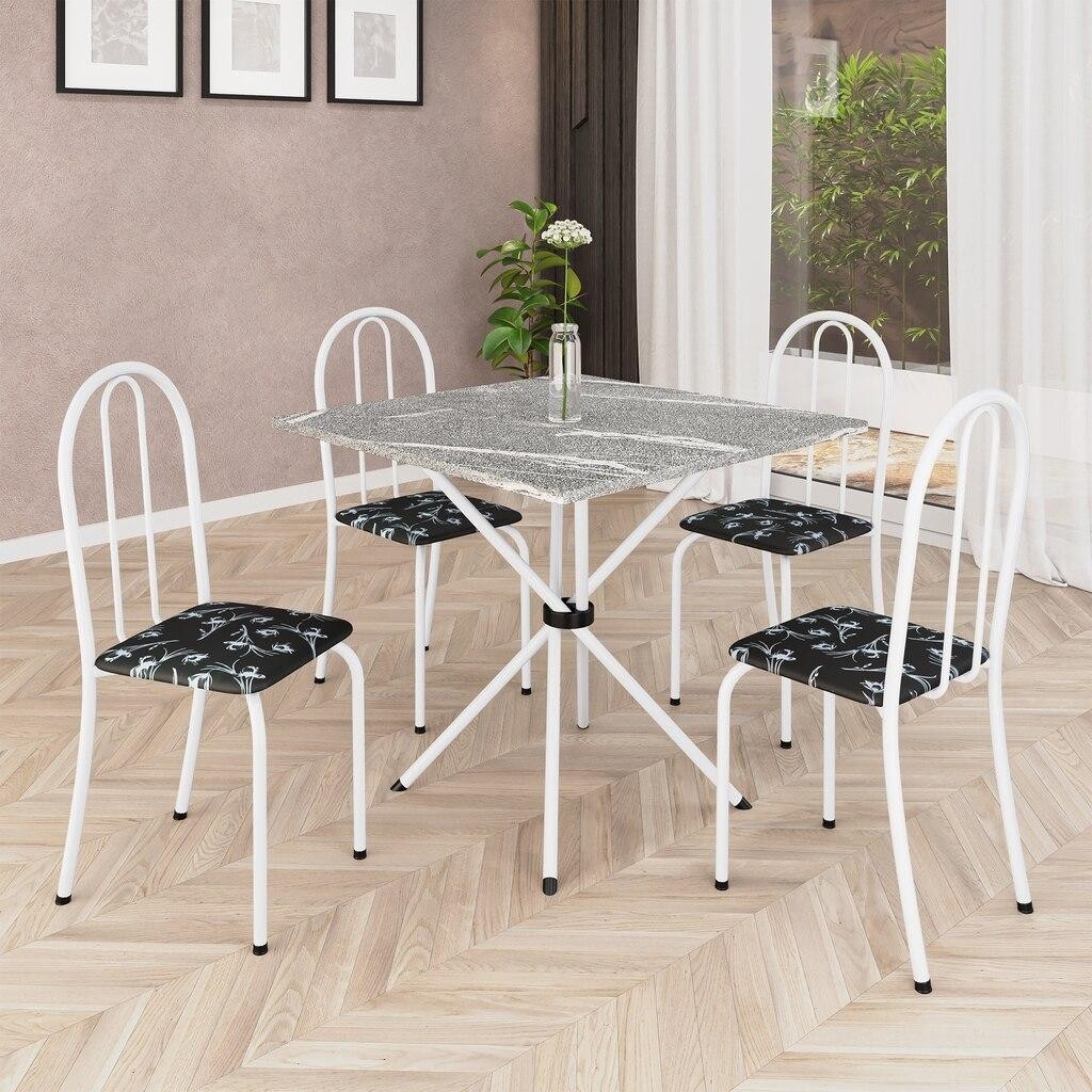 Mesa Tubular Analy 70x70cm Granito Topázio 4 Cad Tubo Branco