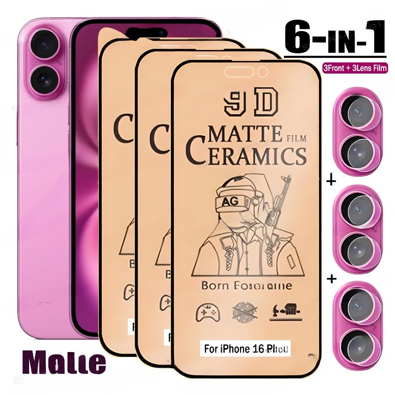 6 Em 1 Para iPhone 16 Pro Max 15 14 13 12 11 XS 6 7 8 16 Plus SE 2022 XR Cerâmica Fosca Capa Completa Protetores De Tela Frontal Filme Protetor De Lente