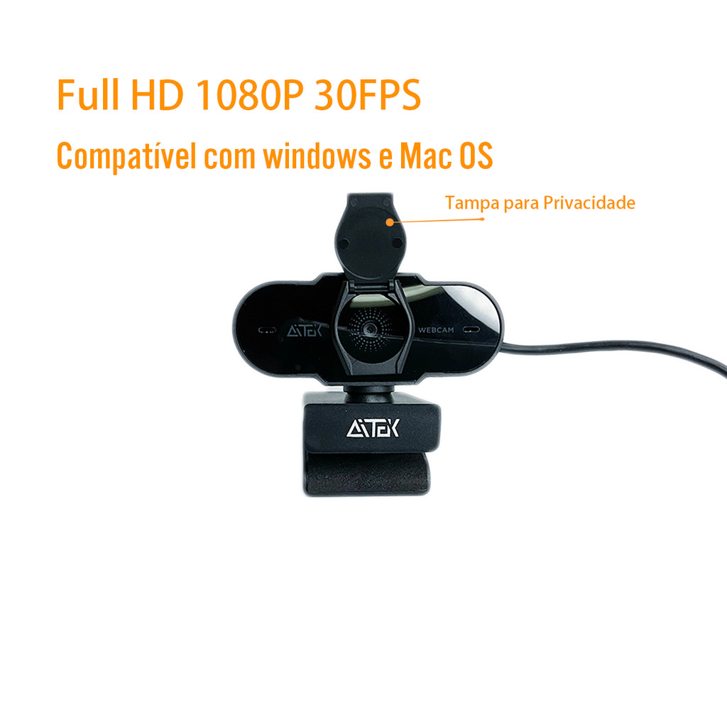 Webcam full hd 1080P 2MP Com microfone USB Para windows Mac