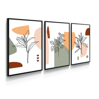 KIT 3 Quadro Decorativo Folhagem Abstrato Terracota Sala Quarto Painel Espesso De 8mm em Oferta na Shopee