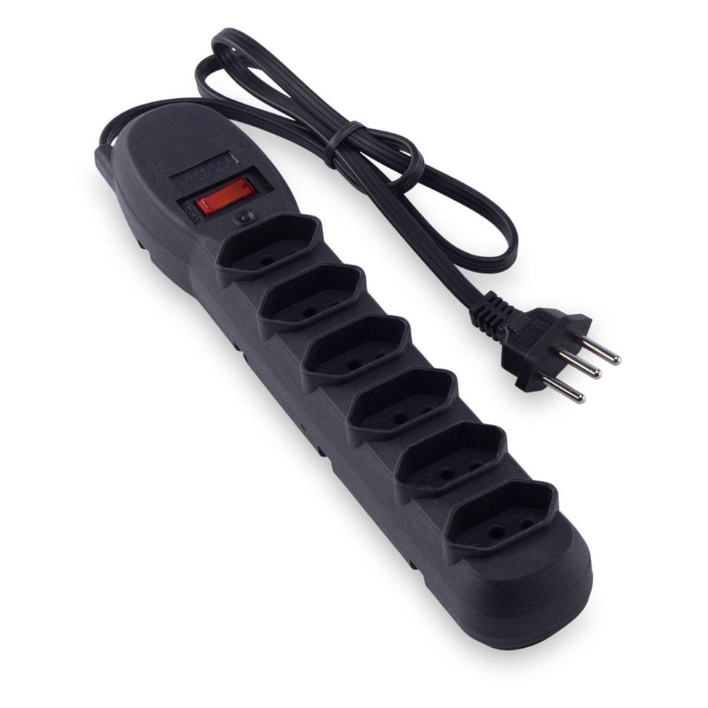Filtro de linha 6 tomadas Forceline - Bivolt - Cabo 0,8 metros - Preto - 0060605006 em Oferta na Shopee