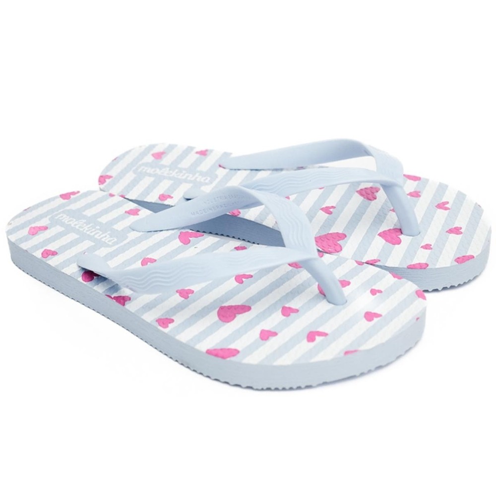 Chinelo Infantil Molekinha Coração Menina - Azul e Branco - Baby & Kids Fashion