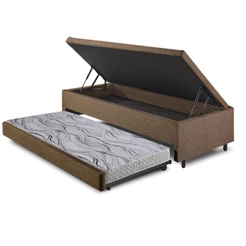 Bicama Box Baú Solteiro Marrom 88x188 com Colchão Auxiliar