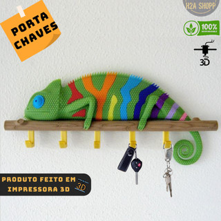 Porta Chaves Suporte de Parede Camaleão Colorido