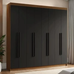 Guarda-Roupa Casal 8 Portas Batentes Rustic/Preto/Preto Venus Madesa
