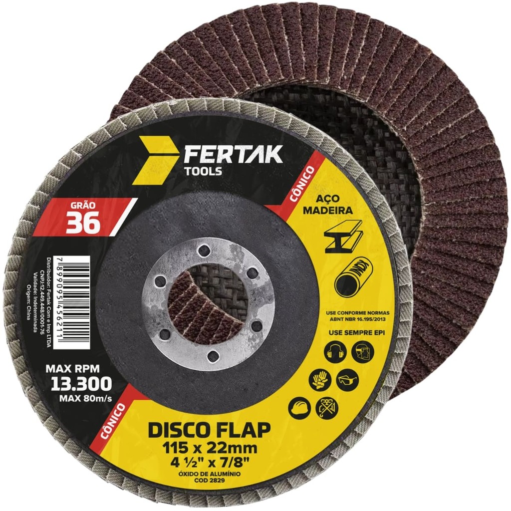 Disco Lixa Flap Cônico 115mm Madeira Aço Desbaste Fertak Grão 36 Lixa Flap Angular Esmerilhadeira Desbaste Grosso