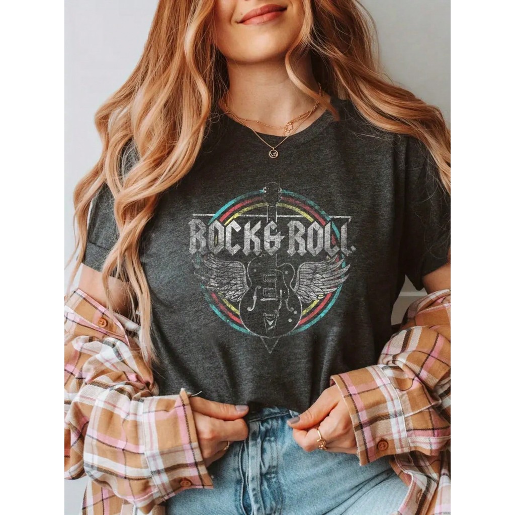 Camiseta Feminina Estampada Rock And Roll 100% Algodão em Oferta na Shopee