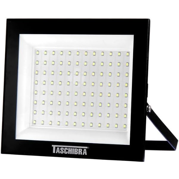 Refletor Led Slim Ip65 Preto 100W Luz Branco Quente 3000K Taschibra