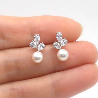 S925 prata esterlina folha pérola brincos simples moda jóias senhoras presente em Oferta na Shopee