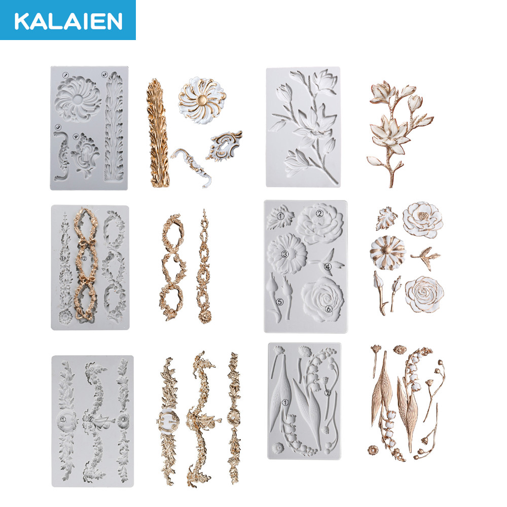 KALAIEN Molde de Silicone com 16 Padrões em Forma de Flor Estilo Europeu, Camélia, Lírio-do-vale, Rosa, Flor de Cerejeir