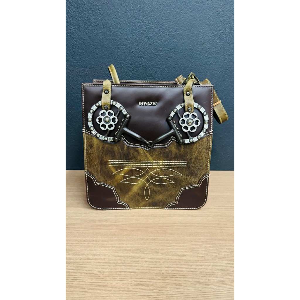 BOLSA FEMININA GOYAZES COURO BRIDÃO IMPORTADO MUSTANG TABACO