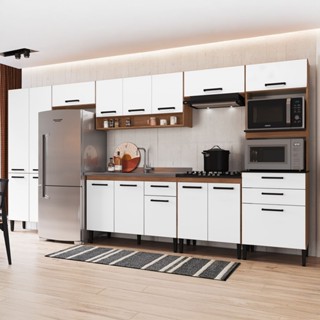 Armário de Cozinha Amanda 16 Portas 3 Gaveta Freijó/Branco - Pnr Móveis em Oferta na Shopee