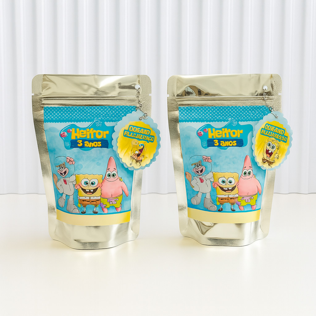 Saquinho Metalizado Ziplock Bob Esponja Personalizado /Lembrancinha de Festa /Aniversário
