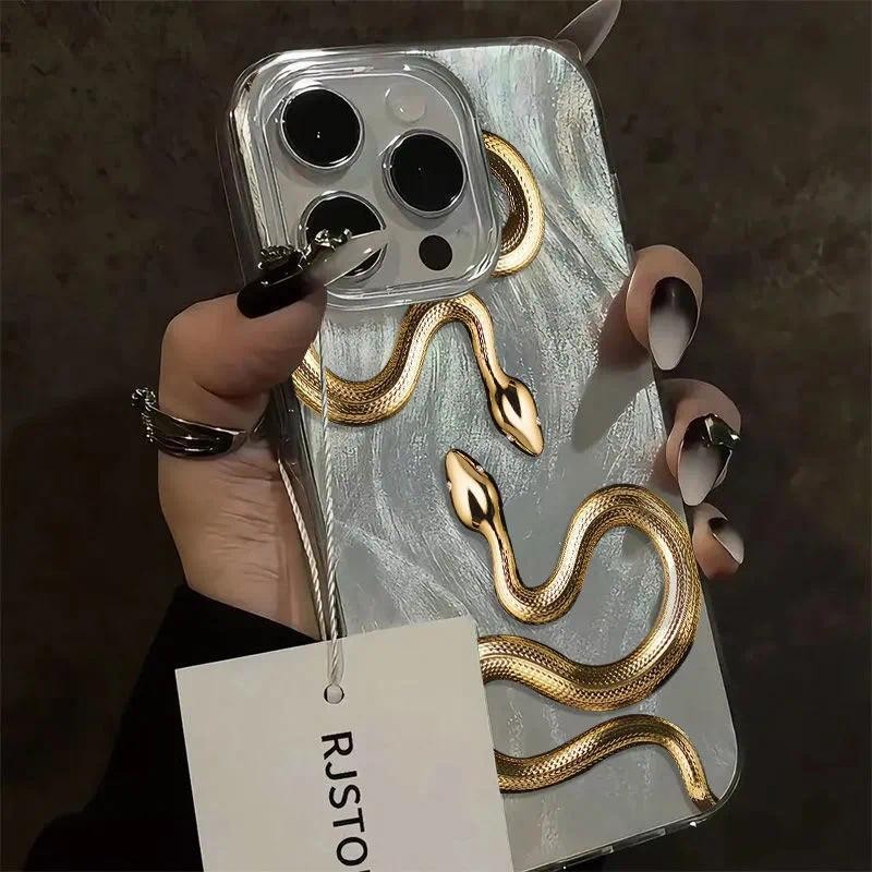 Capinha Capa Resistente A Choques De serpente dourada para iPhone xs xr max 7 plus 12 11 13 14 15 16 17 pro max case em Oferta na Shopee