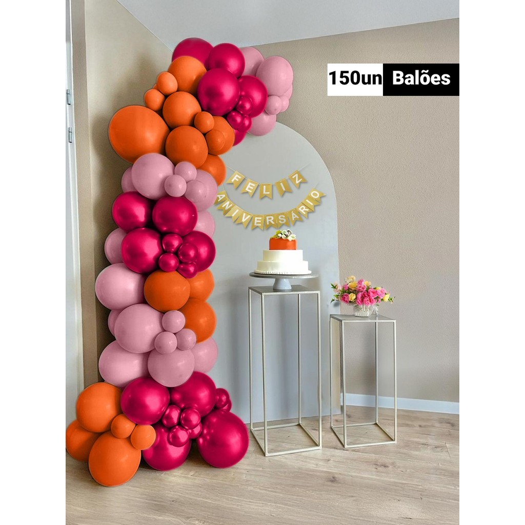 Kit Balões 150 un Laranja Rosa e Fucsia Balão Bexiga de Festa em Oferta na Shopee