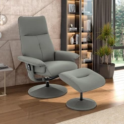 Poltrona do Papai Elétrica com Massagem e Giratória Nebraska com Apoio de Pés Pu Fendi G56 - Rivatti