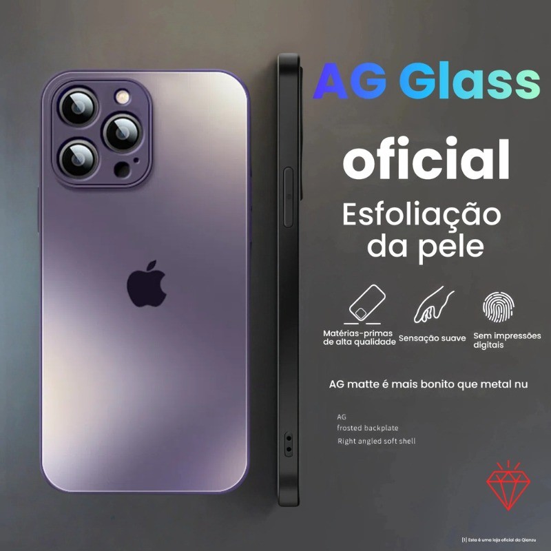 Capa capinha de vidro orgânico fosco AG glass para iPhone 11/13/14/15/16 Pro Max + Logo Espelhado