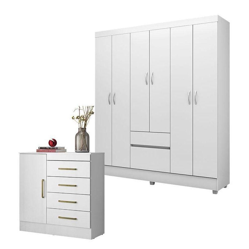 Cômoda Montevidéu E Guarda Roupa Casal Flash 2 Branco Flex - Demóbile em Oferta na Shopee