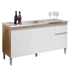 Balcão De Pia Tatiane 145cm Amêndoa Branco - Ajl
