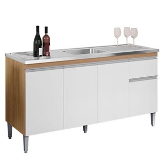 Balcão De Pia Tatiane 145cm Amêndoa Branco - Ajl em Oferta na Shopee