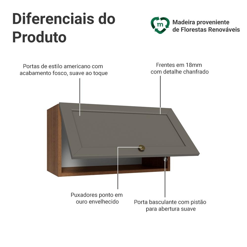 Armário Aéreo 60 cm 1 Porta Basculante Rustic/Cinza Vik Madesa — imagem 2 de 2