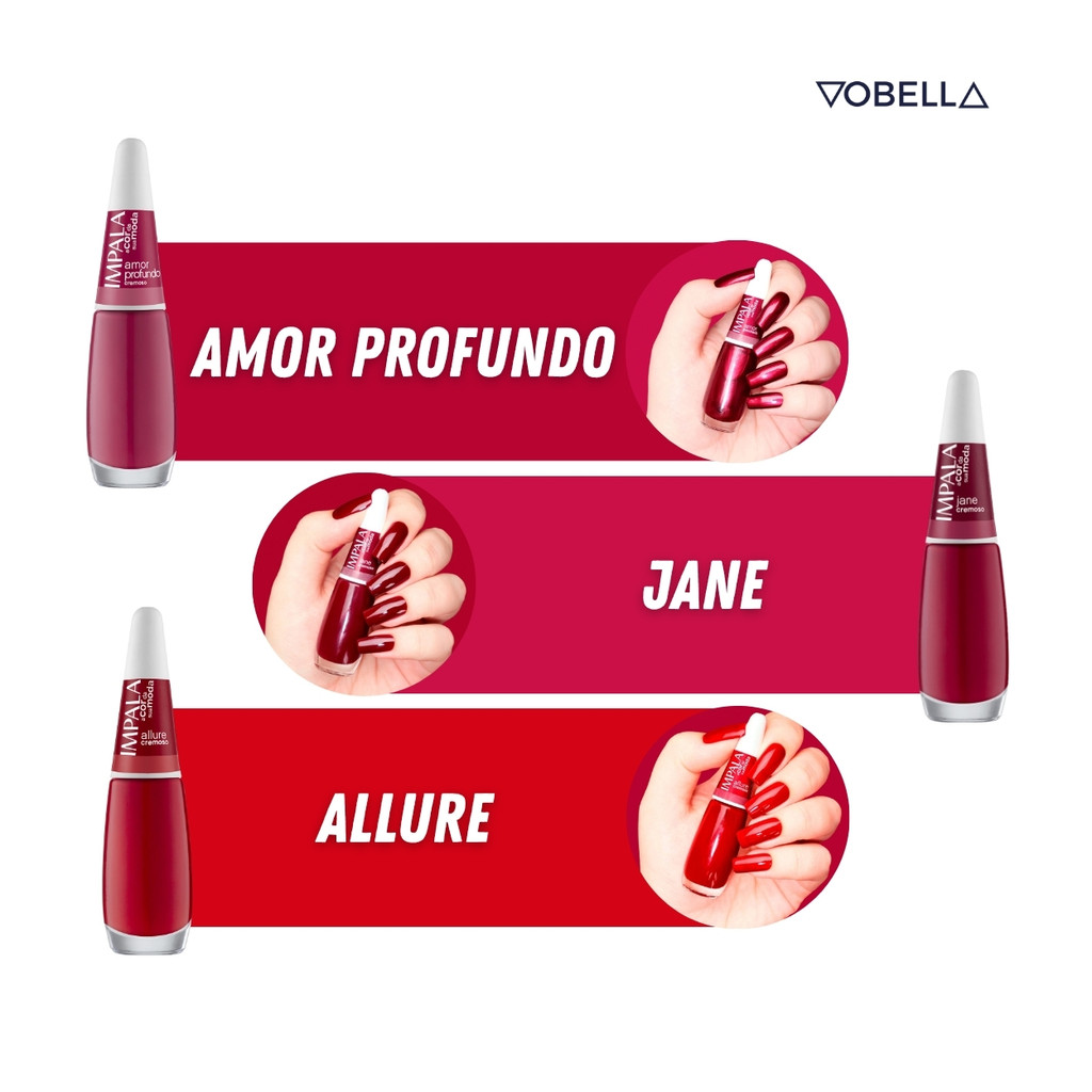 Detalhes do Kit 6 Esmalte A Cor da Moda Tons Vermelhos Intensos Impala