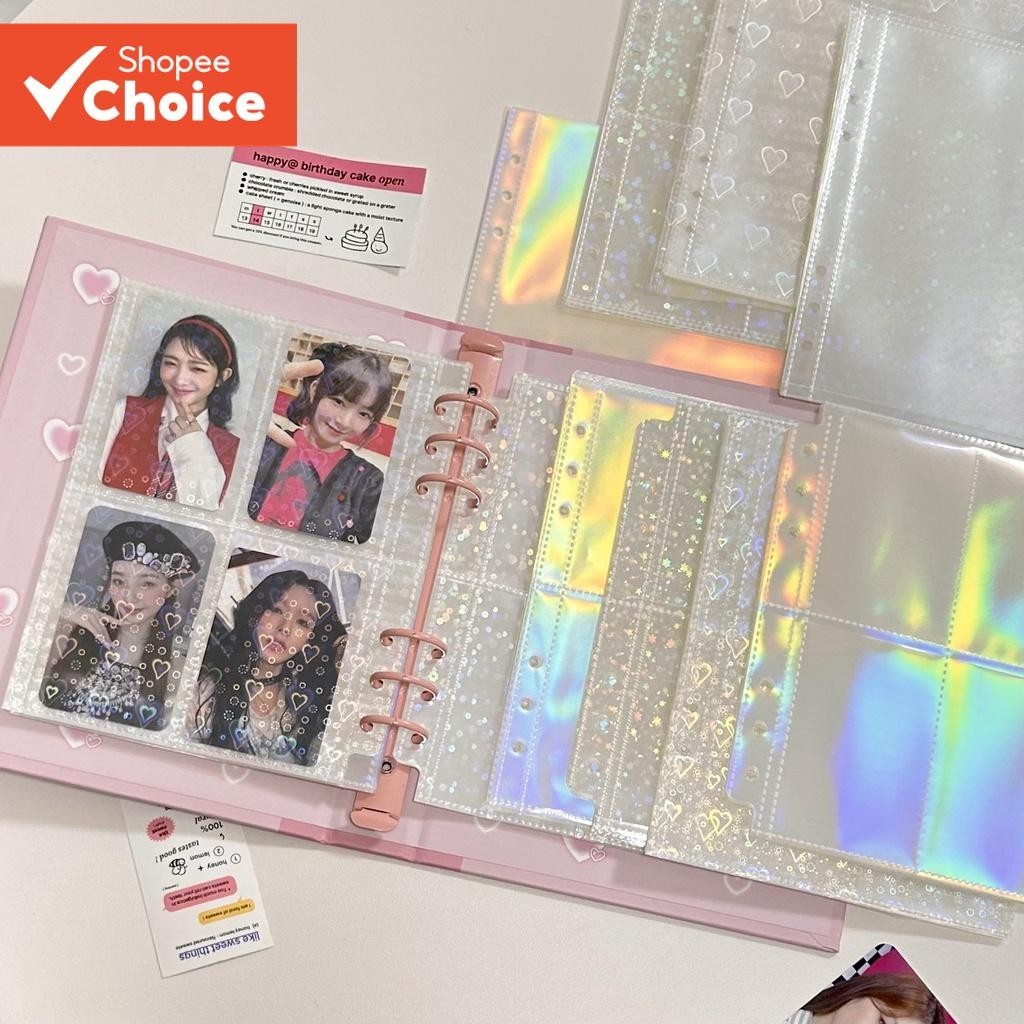 A5 Pasta A Laser Dentro Da Página Coração Flor Estrela Photocard Mangas Álbum Recarga Páginas 4 Grade Lomo Cartão Coleçã