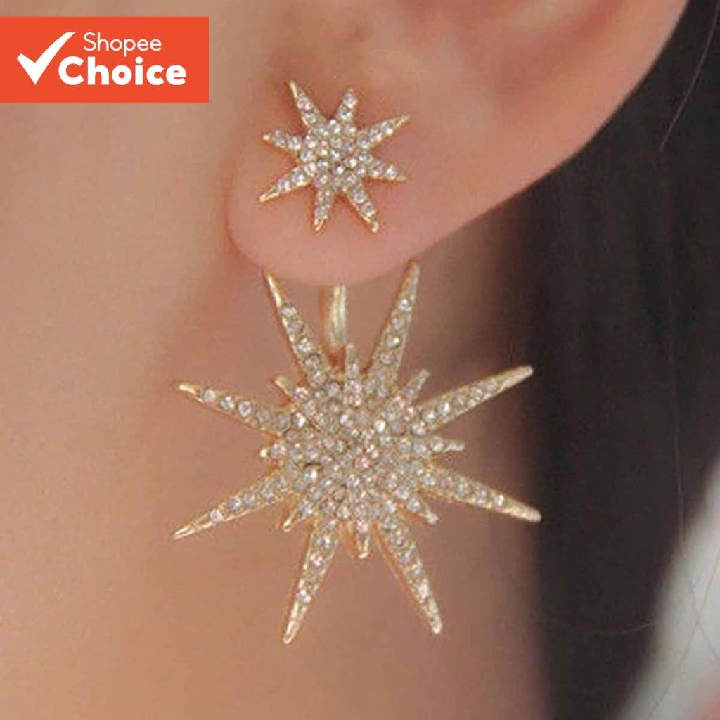 1 europeu americano moda novo estilo brincos cravejados de diamantes pendurados nas costas brincos de floco de neve aces