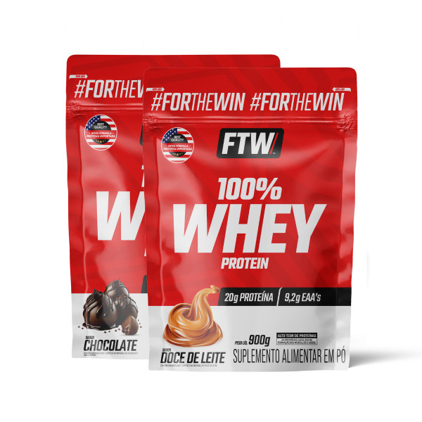 Kit  100% Whey 900gr Refil Chocolate e Doce de Leite FTW - Health