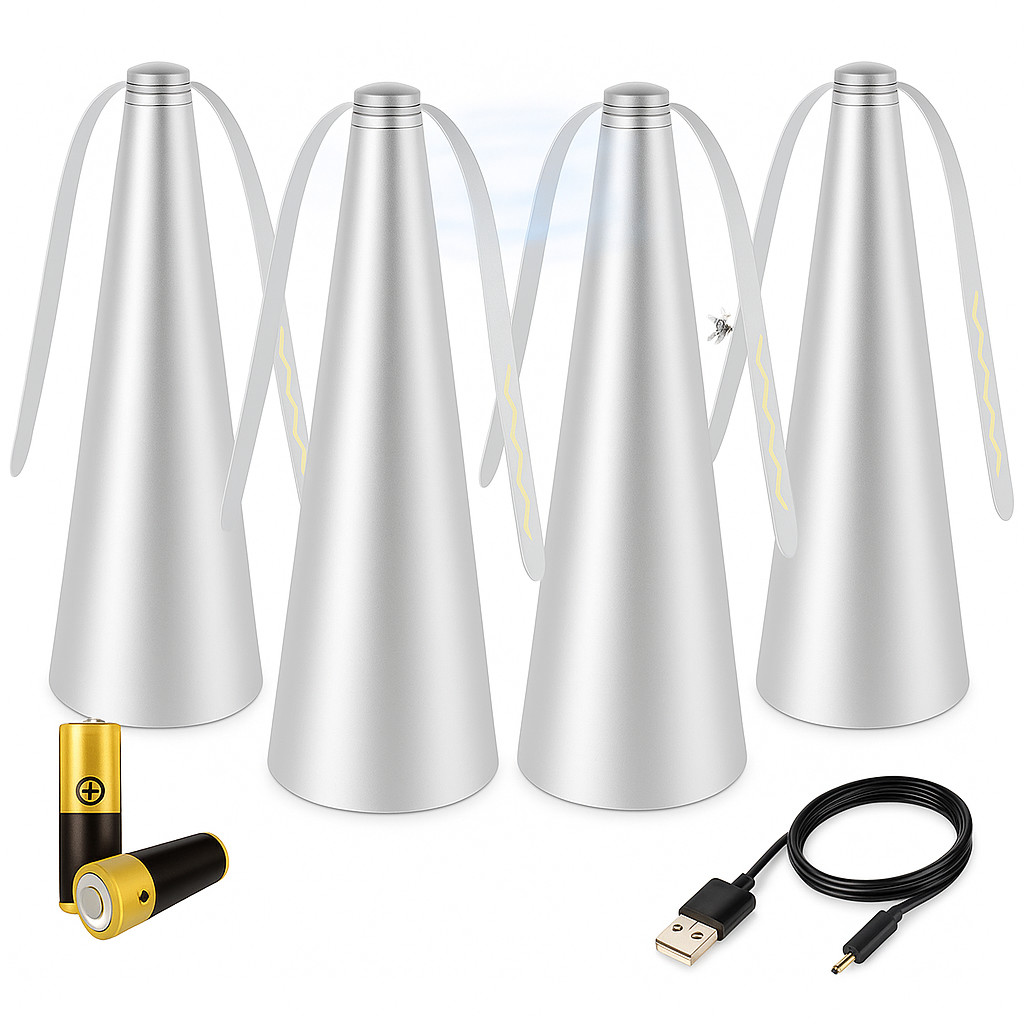 Kit 4 Ventiladores Repelente De Espanta Mesa Moscas Mosquito Insetos Prata Portátil Mini Pás Espanta Cabo Usb Pilha